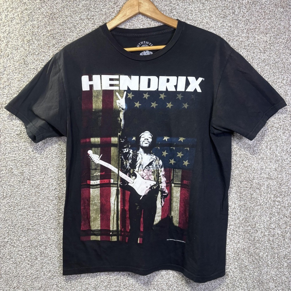 Authentic‎ Hendrix Jimi Hendrix Shirt Mens Large Black American Flag Graphic Tee
